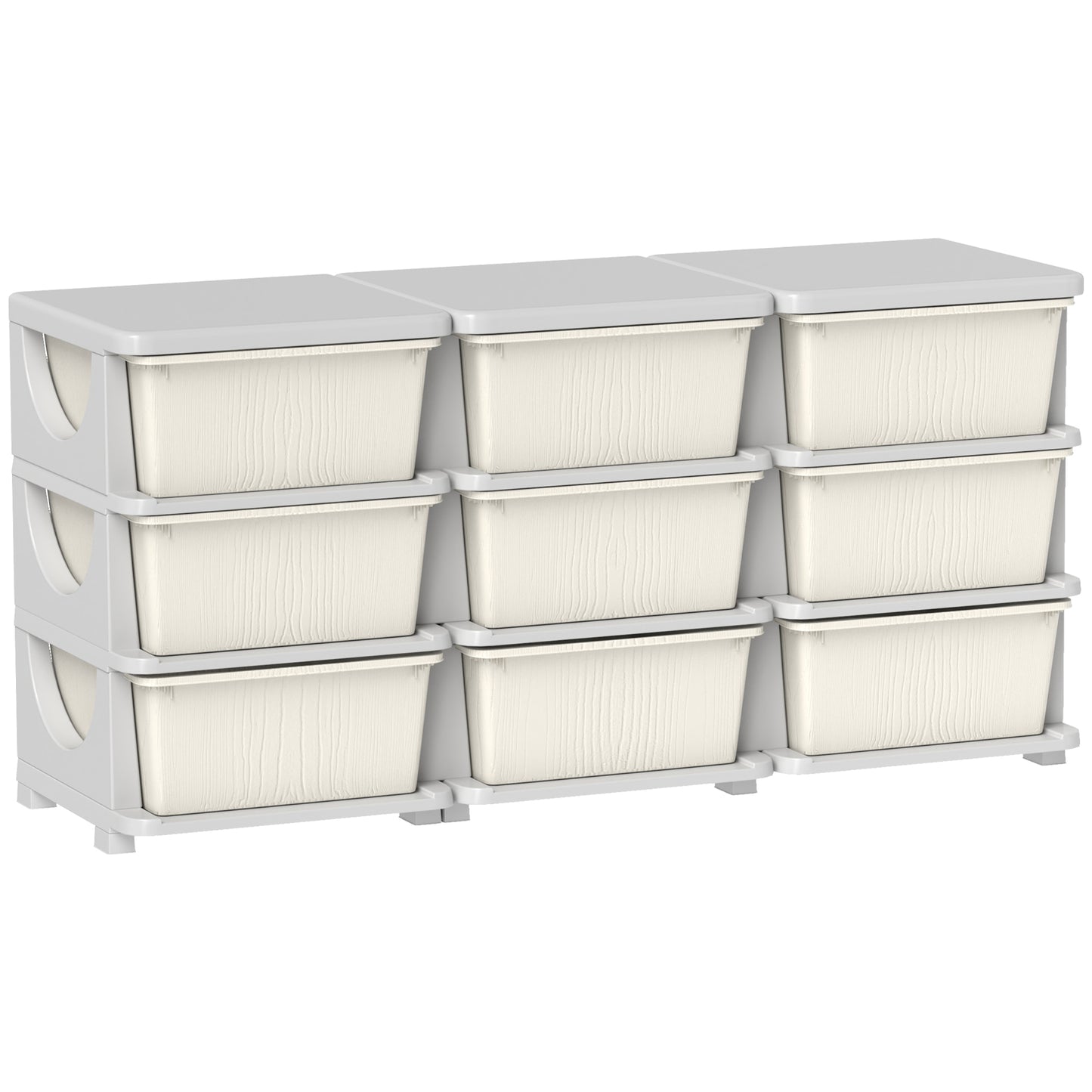 3 Tier Kids Storage Unit, 9 Drawer Chest Toy Organizer Plastic Bins for Kids Bedroom Nursery Kindergarten Living Room for Boys Girls Toddlers, Cream White