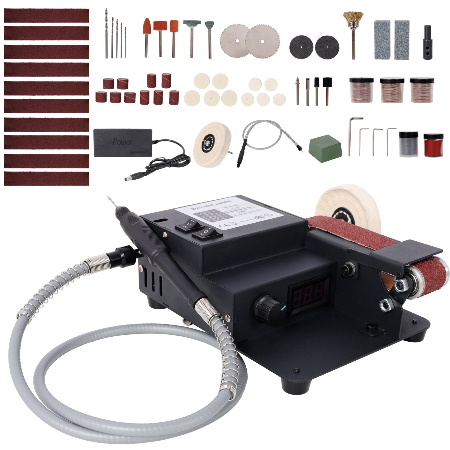 2-in-1 Belt Sander,350W Dual Motor Rotary Tool Sand Belt,Mini Electric Belt Sander Desktop Polisher,Multifunctional Power Tool