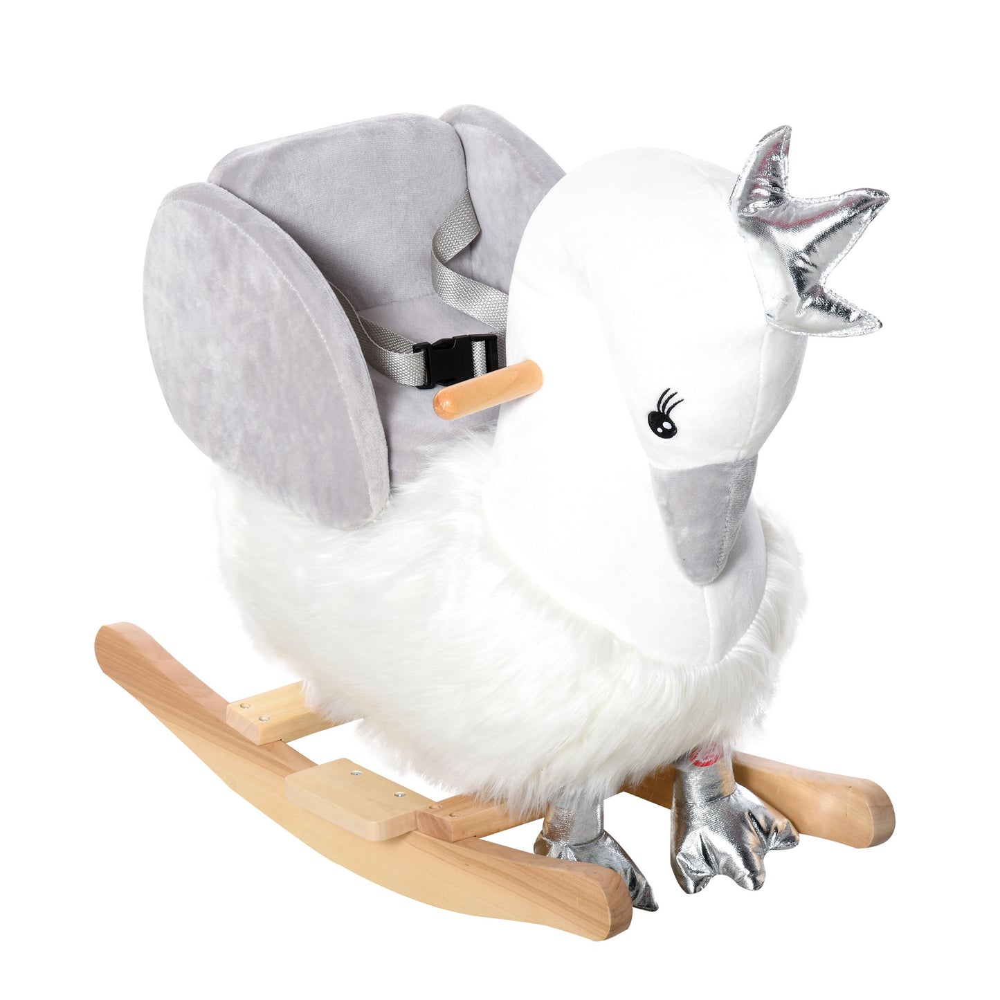 Rocking Horse, Kids Ride on Horse Swan Rocker with Sound, Plush Seat, Wooden Base, Safety Belt, for Toddlers 18-36 months, White