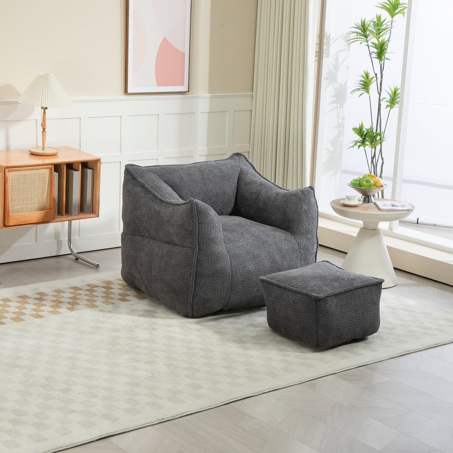 COOLMORE Bean Bag Chair Lazy Sofa/Footstool Durable Comfort Lounger High Back Bean Bag Chair Couch for Adults and Kids, Indoor & Outdoor (Dark Gray)
