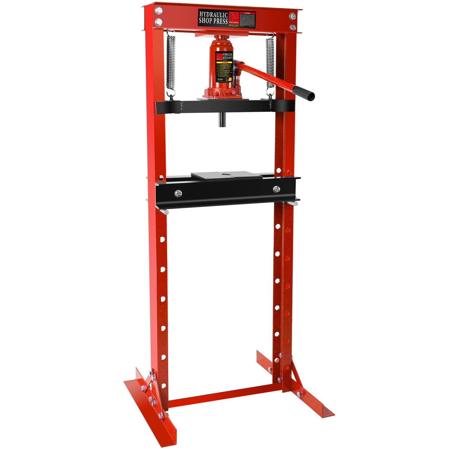 12 Ton Hydraulic Shop Floor Press, Steel H-Frame Shop Press with Steel Plates Adjustable Working Table, Floor Stand Jack for Gears and Bearings