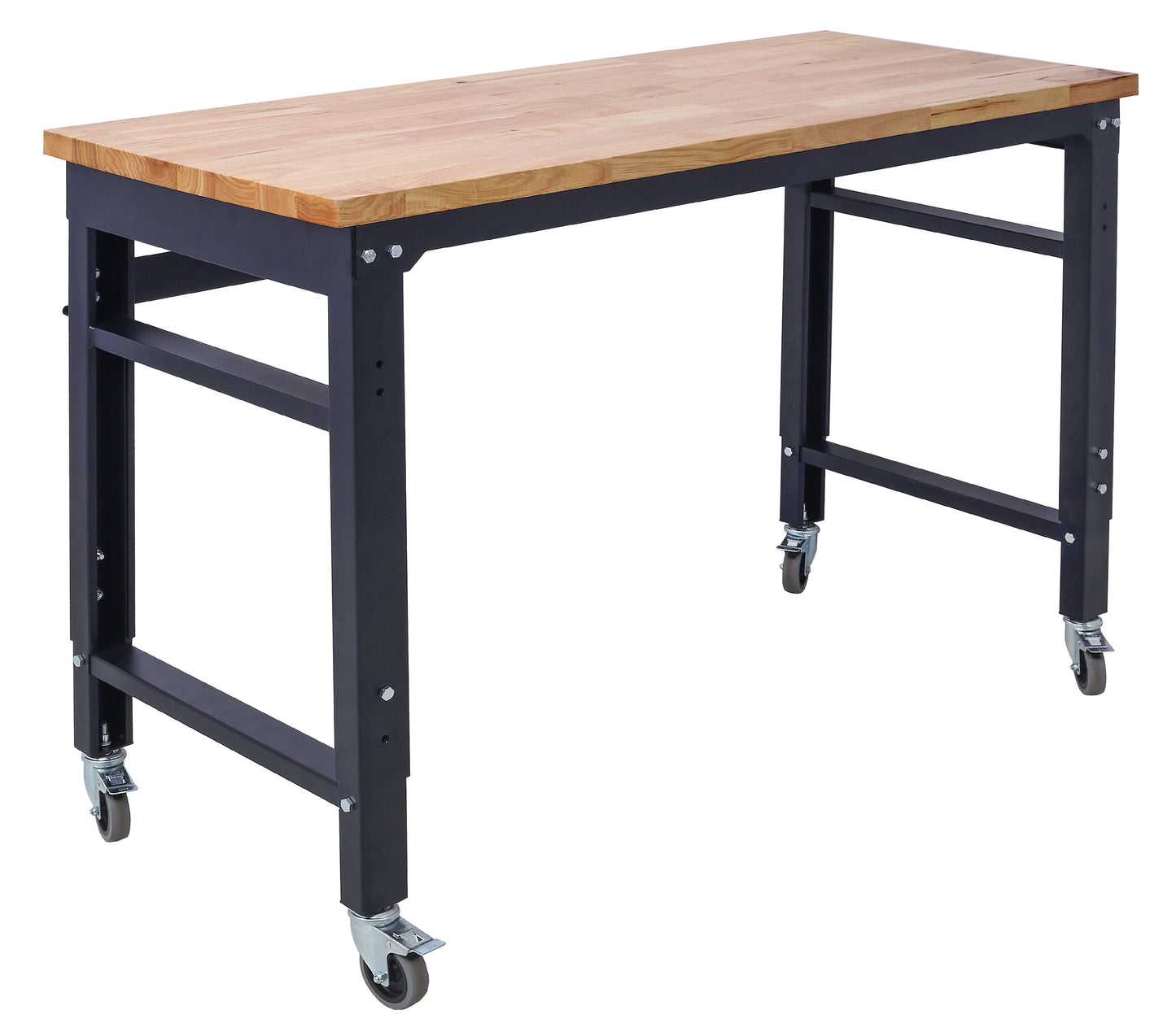 Workbench - 48' Wide Rolling Workbenches for Garage - Adjustable Height, Workshop Tool Bench, Metal with rubber Wood Top
