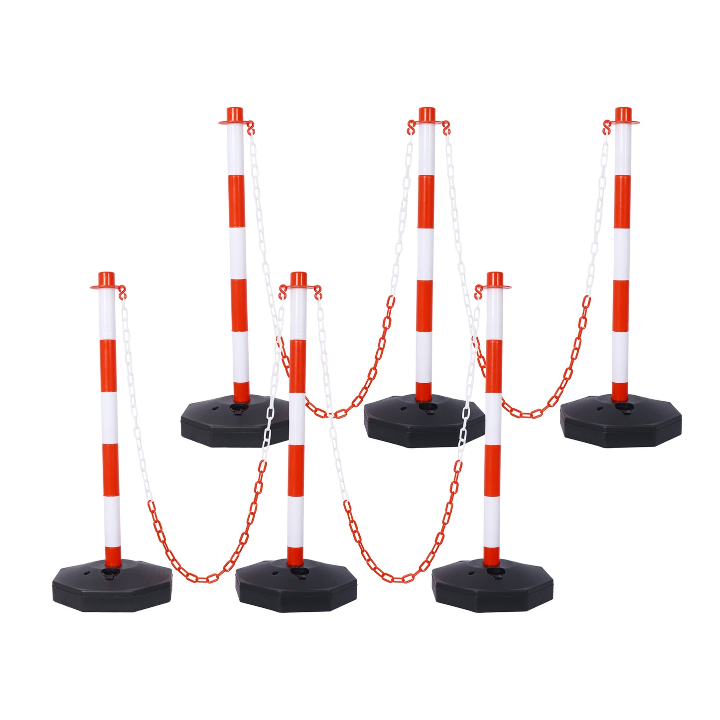 6 Pack Traffic Delineator Post Cones with Fillable Base, Adjustable Plastic Safety Barrier with 5Ft Plastic Chain, Outdoor and Indoor Crowd Control Stanchion for Traffic Control and warning W/R