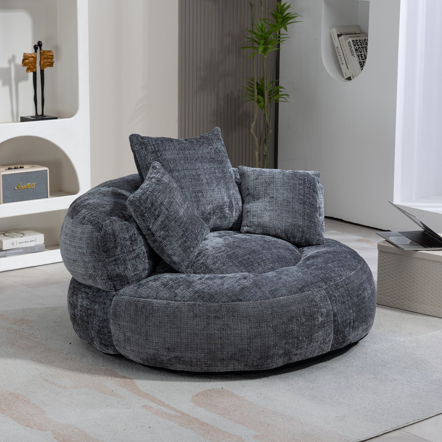 COOLMORE Lazy Sofa Durable Comfort Lounger High Back Bean Bag Chair Couch With Three Pillows for Adults and Kids, Indoor & Outdoor,  Single Gaming Sofa Chair For Bedroom,Office (Gray Chenille)