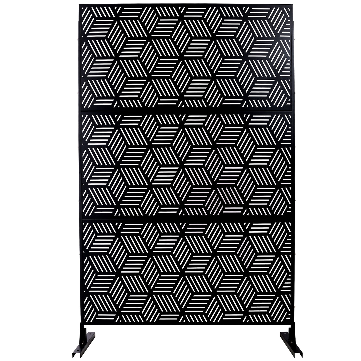 Outdoor & Indoor Privacy Screen Metal Privacy Screen 76' H×48' W, Freestanding Decorative Privacy Screen for Deck Balcony Patio, Privacy Fence Panels for Outside Lawn Garden PS116 BLACK