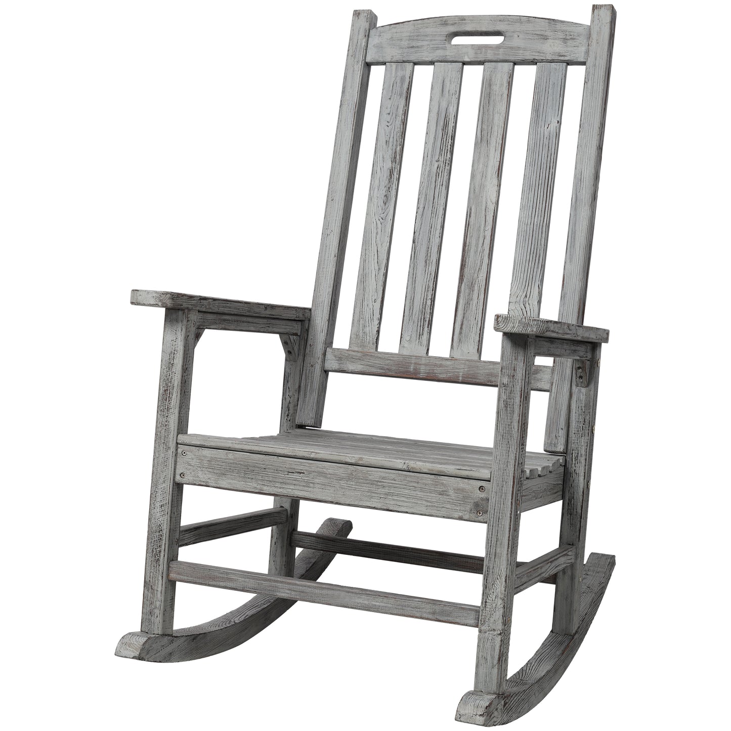 Wooden Oversized Porch Rocker Chair With Wide Seat and Tall Backrest,High Back Smooth Rocking Chairs for Outdoor & Indoor,Light Grey Color
