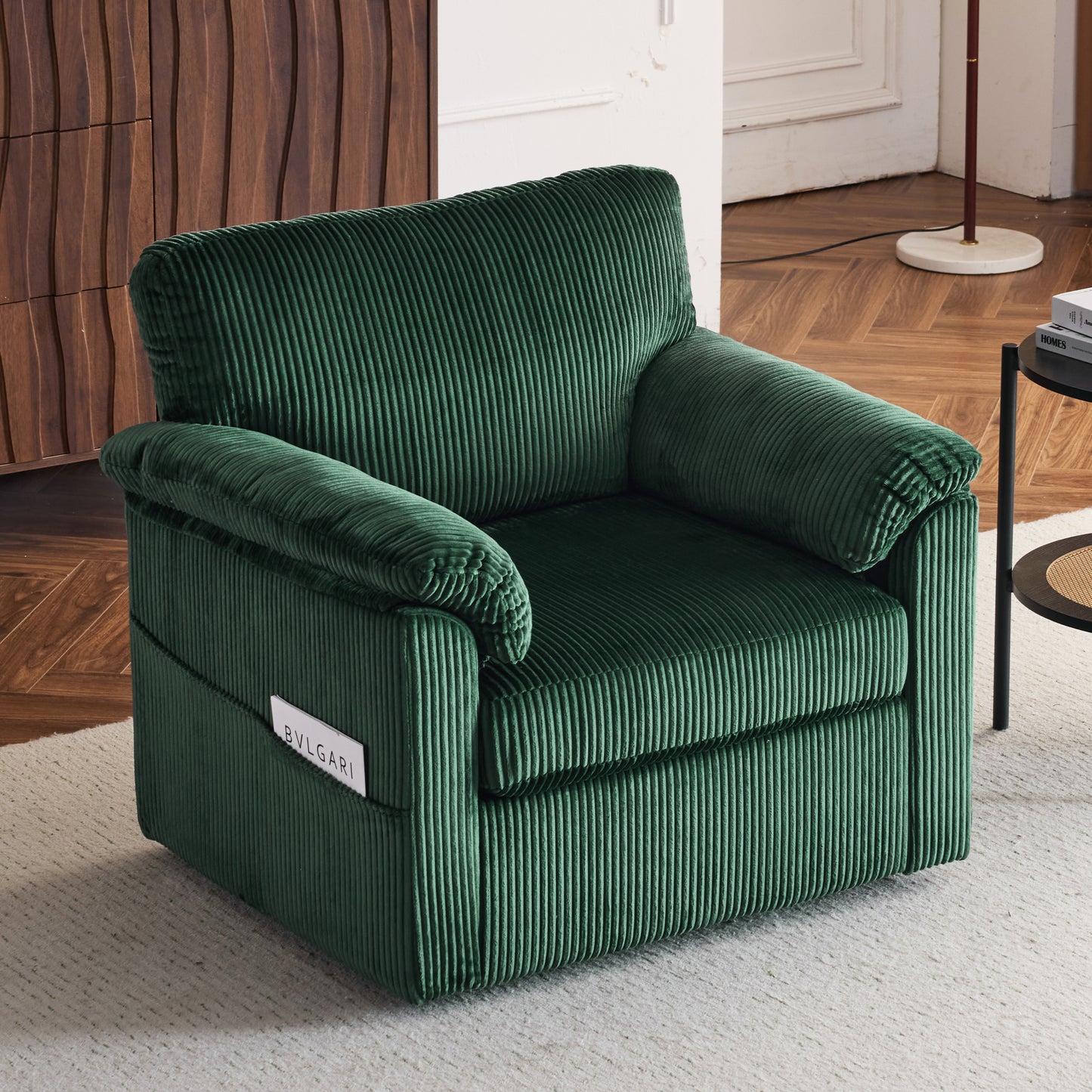 33 Inch Oversized Swivel Corduroy Lounge Chair - Plush Cushioned Armchair for Living Room, Bedroom, Office, or Kids Room - Comfortable Rotatable Single Sofa Chair Ideal for Small Spaces and Apartments