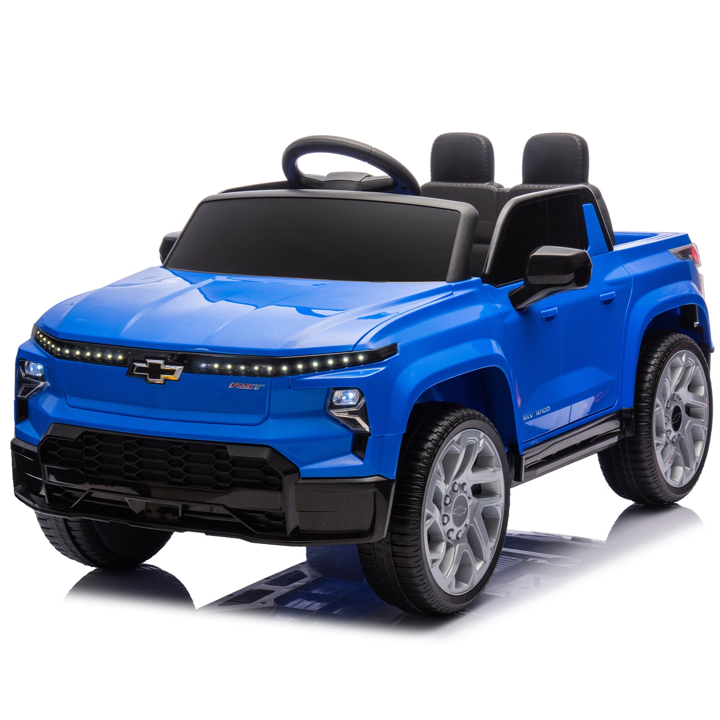 12V Kids Ride on Car W/Parents Control,Licensed Chevrolet Silverado,Four-wheel suspension,LED Lights,Bluetooth,music,USB,MP3,Power display,speeds 1.86-3.11MPH For kids aged 2-5.