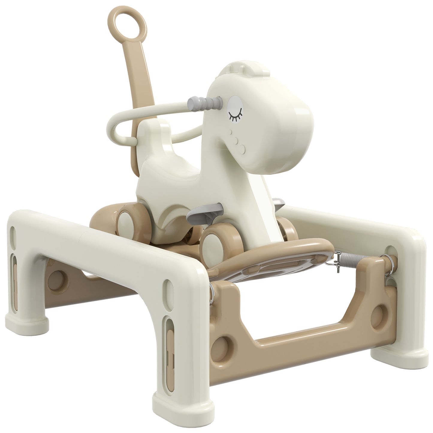 5 in 1 Rocking Horse for Toddlers Years 1-6, Kids Spring Ride on Horse Balance Bike with Detachable Balance Board, Push Handle & Footrest for Baby Boys and Girls, Cream White