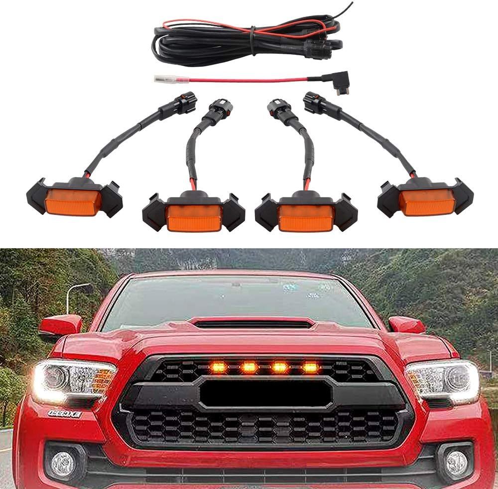 Amber LED Grille Lighting Kit with Fuse Adapter Compatible with 2016 2017 2018 Tacoma TRD Pro Grill(4 Pcs,Amber)