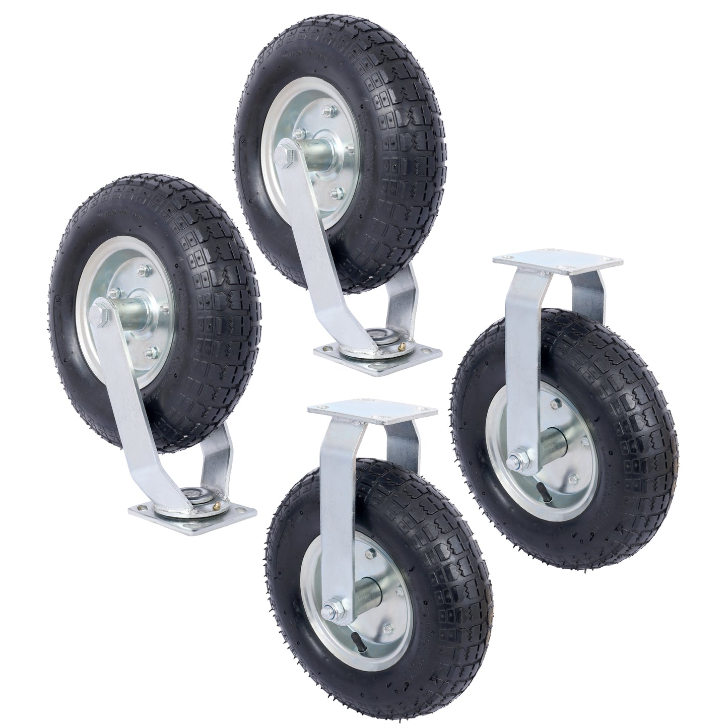4PCS 12IN CASTER pneumatic tire(2PCS SWIVEL+2PCS RIGID), Caster Wheel, Swivel Plate, Steel Hub with Ball Bearings, 5/8-Inch Bore Centered Axle -black