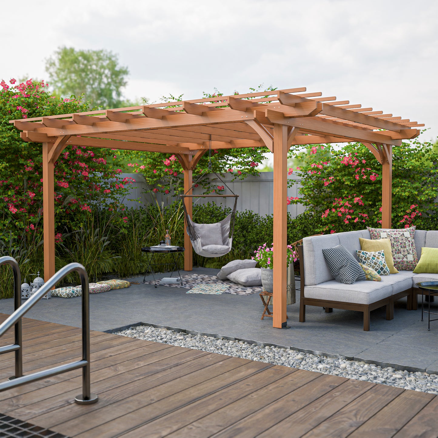 12' x 14' Outdoor Wood Pergola, Wooden Patio Pergola Gazebo for Climbing Plant Support, Garden,Brown